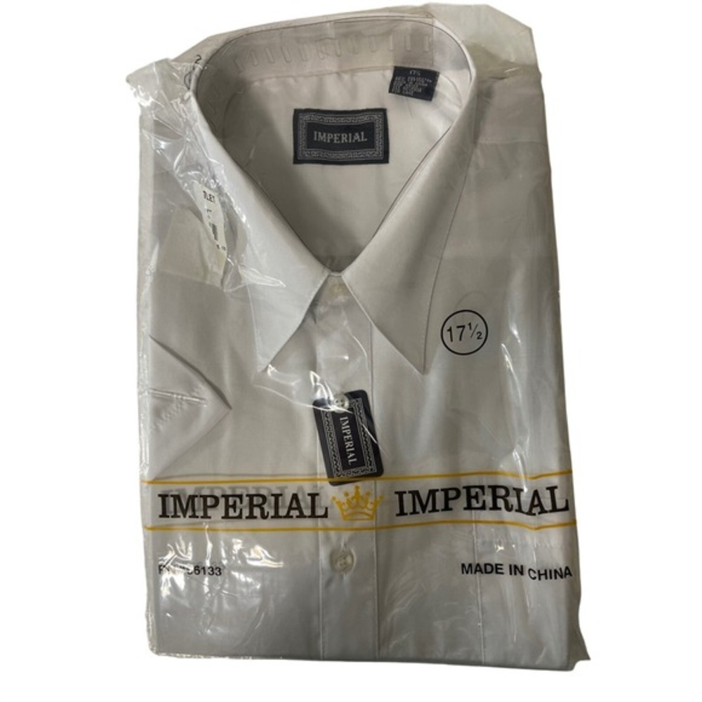 Imperial White Short Sleeve Dress Shirt 17.5 Pointed Collar NEW dead stock‎ vtg